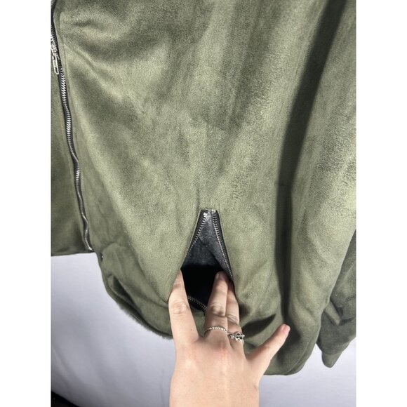 Adhdyuud Mens Faux Suede & Faux Fur Green Biker Jacket XXL - Picture 3 of 9